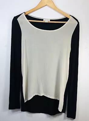 Buy Witchery Ladies Black Long Sleeve Round Neck Top With Cream Silk Front Panel SML • 12.18£