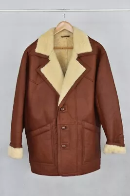 Buy Men's Vintage Paragon Tan Brown Leather And Sheepskin Jacket Size M • 29.99£