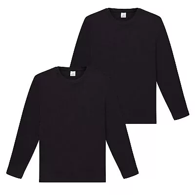 Buy Mens T-Shirt Long Sleeve 2 Pack Black Grey 100% Cotton Long Tee Crew Neck S-4XL • 11.99£