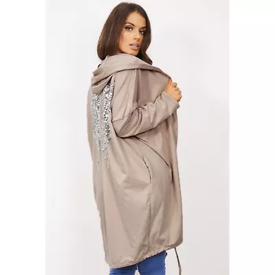 Buy Angel Wings Sequin Beige Cotton Hooded Parka Style Jacket Was £29 Now £12 • 12£