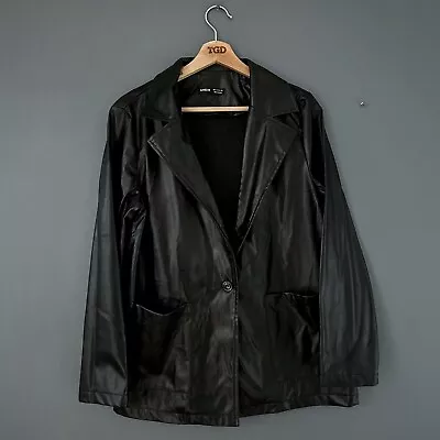 Buy Ladies Black Faux Leather Oversized Blazer Jacket Size 8 • 4.99£