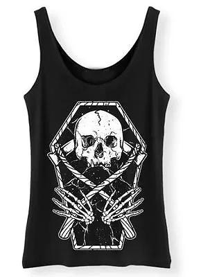 Buy Reaper Skull Tank Top Womens Ladies Goth Punk Rock Metal Scythe Coffin Vest • 11.95£