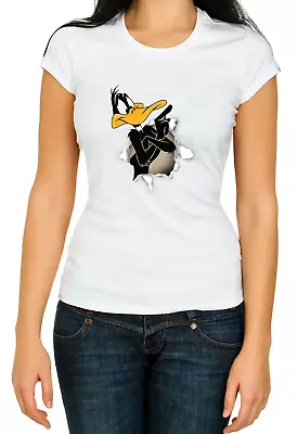 Buy Torn Effect Dorlock Homes, Daffy Duck Funny 3/4 Short Sleeve Woman T Shirt K645 • 11.40£