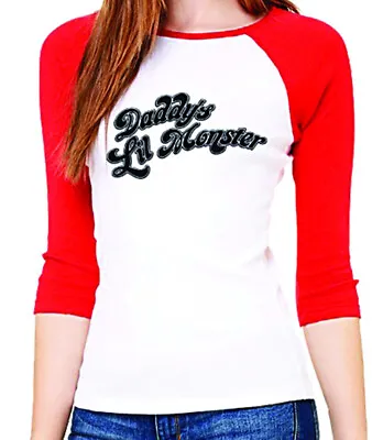 Buy Harley Quinn  Daddy's Lil Monster  Baseball Shirt Red+Black+White Official LARGE • 14.99£