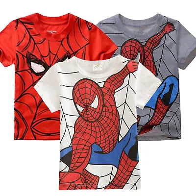 Buy Boys Spiderman T-Shirts Short Sleeve Tee Kids Cartoon Summer Tops Age 2-7 Years- • 3.69£