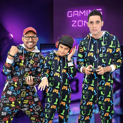 Buy New Mens Boys Family Gaming Pyjamas Father Son Gamer Jumpsuit All In One 1Onesie • 25.99£