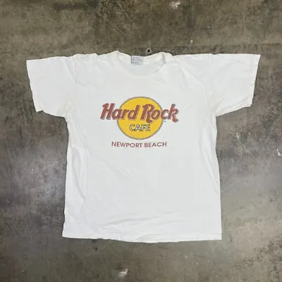 Buy Hard Rock Cafe T-Shirt Mens USA Graphic Newport Beach 90s Tee, White Medium • 15£
