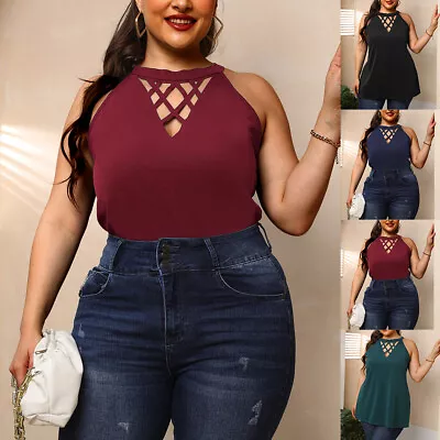 Buy Plus Size Womens Cut Out Cami Tank Tops Sleeveless Casual Loose T Shirts Blouse • 10.09£