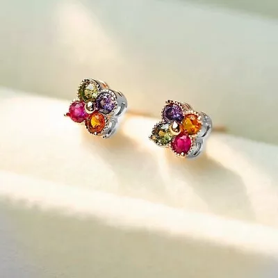 Buy RainBow Crystal Clover Earrings Stud 925 Sterling Silver Women Jewellery Gift UK • 3.09£