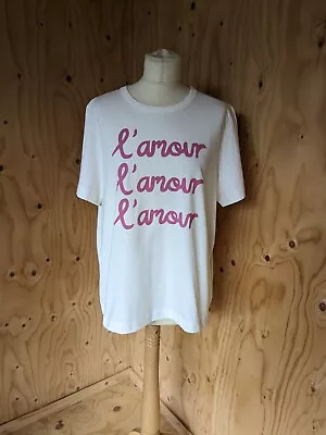 Buy CHINTI & PARKER White Pink L'Amour Slogan Logo Spellout T-shirt Tee Top UK L • 35£