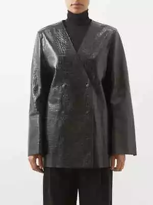 Buy BNWT TOTEME V Neck Crocodile Effect Leather Blazer Jacket Long Sleeve 36 • 737.40£