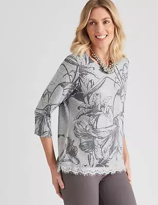 Buy NONI B - Womens Winter Tops - Silver Tshirt / Tee - Elastane - Floral - Clothes • 13.31£