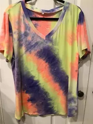 Buy Women's T- Shirt Top Tie-dye  Nwt Sz Xl V-neck Summer • 14.17£