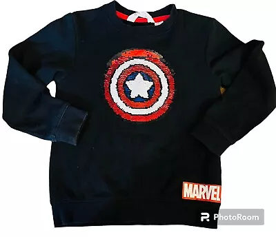 Buy H&M Marvel Sequined Captain America Sweatshirt KIDS Size XS S 4 5 6 • 8.04£