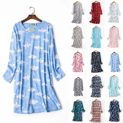 Buy Womens Nightwear Nightdress Long Sleeve Nighties Plus Size Nightshirt Pajamas UK • 11.38£