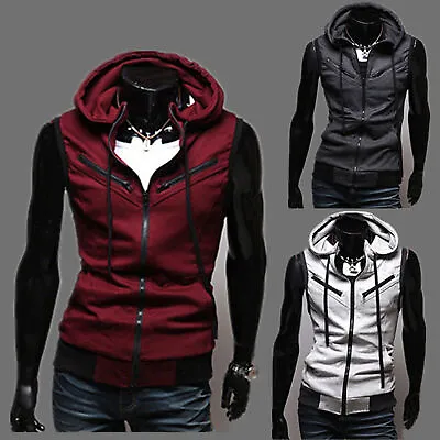 Buy Mens Zipper Gillet Hoodie Hooded Sleeveless Vest Sweatshirt Jacket Waistcoat Top • 11.39£