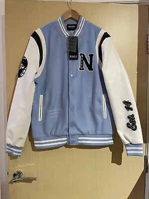 Buy NVLTY Dreams Varsity Jacket | Baby Blue And White | Size M Medium • 59.89£