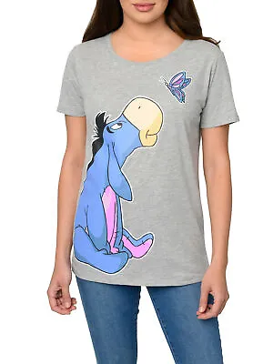 Buy Women's Disney Eeyore T-Shirt Butterfly Short Sleeve Gray Winnie The Pooh • 19.29£