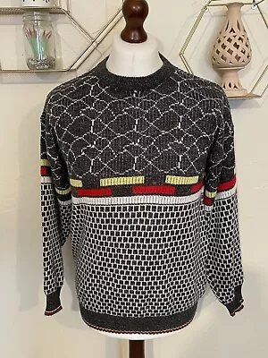 Buy Vintage Mens Geometric Patterned Jumper Retro 90s Winter Xmas Size L Made In UK • 14.99£