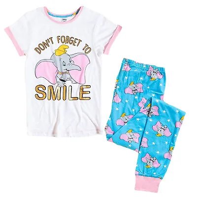 Buy Ladies Womens Disney Dumbo  Pj PJs 8-22 Nightwear Pyjamas Dont Forget To Smile • 12.99£