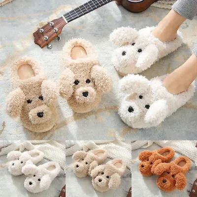 Buy Poodle Dog Cute Animal Home Comfy Fleece Slip On Winter Warm Slippers Shoes • 9.99£