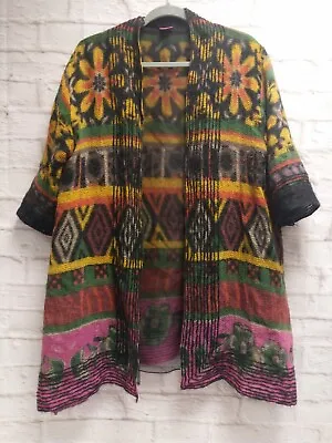 Buy Save The Queen Size L 16? 44  Chest Black Multi Wool Kimono Jacket Mesh Lined WH • 29.99£