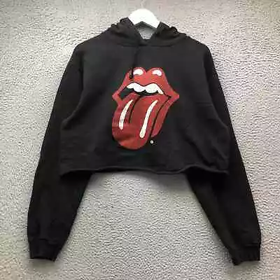 Buy The Rolling Stones Cropped Sweatshirt Hoodie Women's L Tongue Graphic Black Red • 19.20£