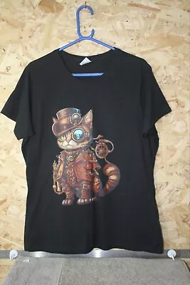 Buy Steampunk Cat T-Shirt Size XL Mens Black  • 12.50£