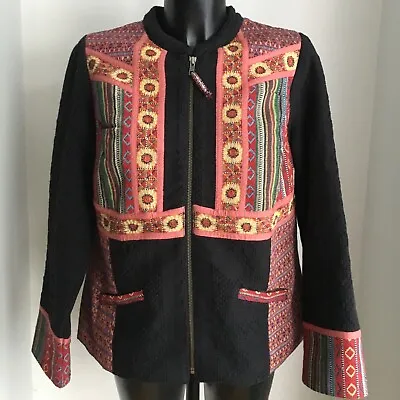 Buy MONSOON JACKET Embroidered Folk BOHO Gypsy Hippy Quilted Lining Black Uk 14  • 34.47£