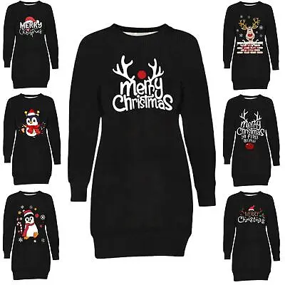 Buy Womens Christmas Tree Sweatshirt Fleece Knit Long Tunic Jumper Oversized Dress • 8.99£