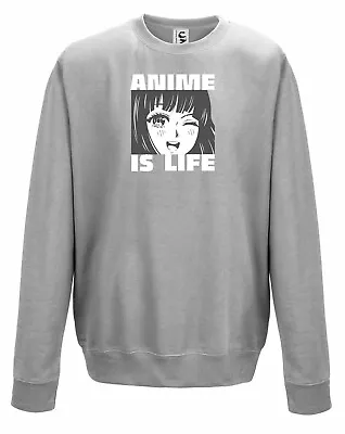 Buy Anime Is Life Smiling Anime Girl Sweatshirt Jumper Gift Geek Sweater Adult Kids • 10.99£