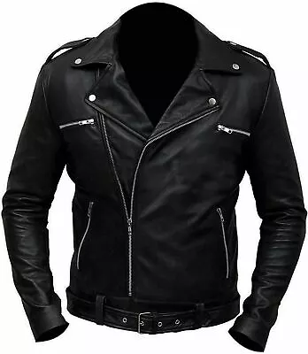 Buy Mens Real Genuine Leather Jacket Black Walking Dead Negan Jeffrey Dean Morgan • 25£