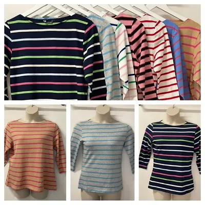 Buy MARKS & SPENCER Ladies Fitted 3/4 Sleeve Striped Slash Neck Tops Sizes 6-24 • 7.95£