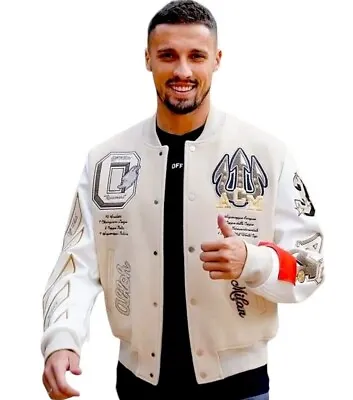 Buy Men AC Milan Off White Varsity Jacket | Varsity Bomber Jacket | Gift For Him • 89.99£