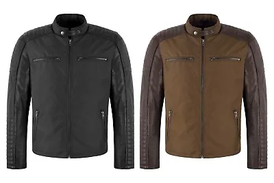 Buy Mens Cafe Racer Biker Cordura Real Leather Jacket Motorbike Quilt Style Michael • 59.86£