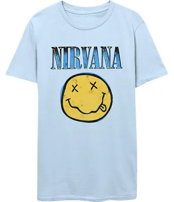 Buy Nirvana Xerox Smiley Blue Blue T-Shirt OFFICIAL • 15.19£
