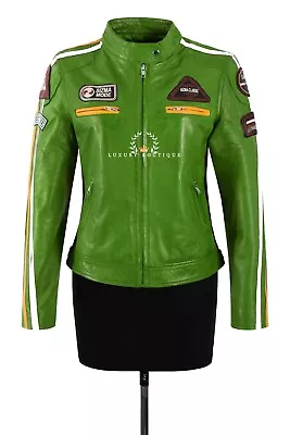 Buy SIZMA Ladies Leather Jacket Classic Retro Motorcycle Racer Style Vintage Jacket • 119.99£