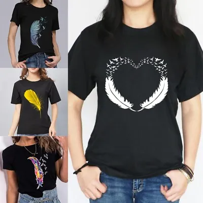 Buy Womens T Shirt Ladies Baggy Fit Short Sleeve Slogan T-shirt Tee Tops~ • 5.49£
