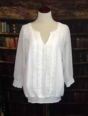 Buy Christopher & Banks Top Blouse L White Lace And Flower Womens V Neck 3/4 Sleeve • 12.30£