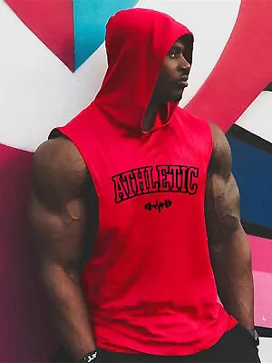 Buy Men Sleeveless Hooded Vest Tank Tops Sweatshirt Gym Workout Hoodie Muscle Shirt • 16.79£
