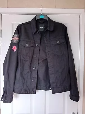 Buy Mens Black Denim Jacket New Look Small With Patches • 5£