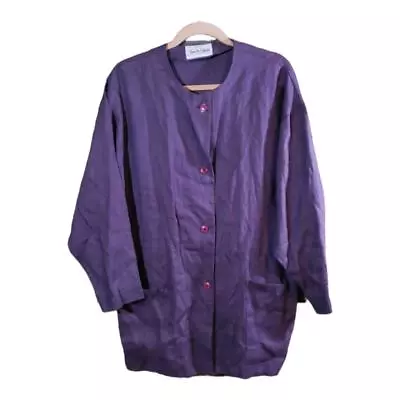 Buy Vintage Diane Von Furstenberg Purple Linen Jacket Lagenlook Layering Women's L • 28.34£