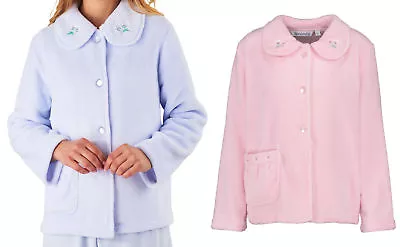 Buy Bed Jacket Slenderella Womens Button Up Floral Collar Coral Fleece House Coat • 26.99£