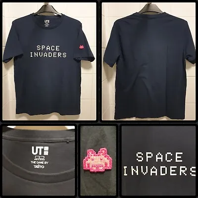 Buy Uniqlo UT Space Invaders By Taito TShirt Shirt Size Large Navy Blue  • 21.50£