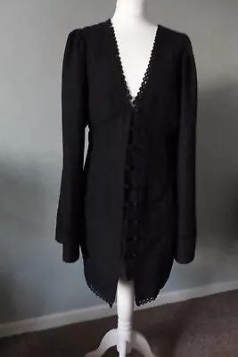 Buy Black Linen MUSE Jacket Top Size S Long Fit Button Up Very Wide Stylish Sleeves • 7£