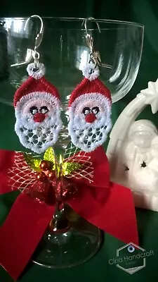 Buy Christmas Jewellery Embroidered Lace Earrings Santa • 7£