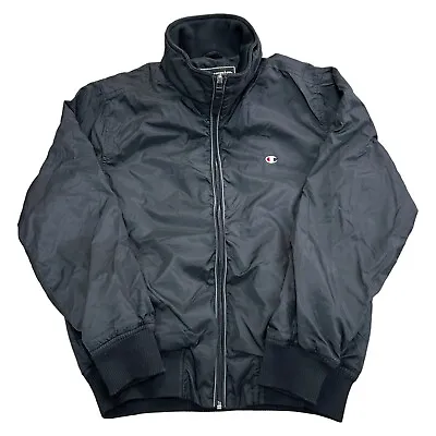 Buy Champion Bomber Jacket Regular Y2K Sportswear Black Mens Small • 25.99£
