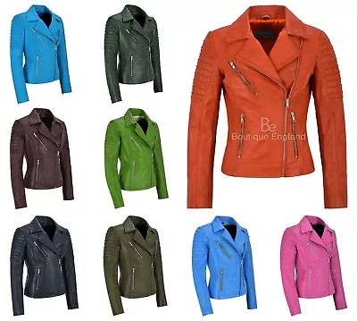 Buy Ladies Fashion Leather Jacket Biker Style 100% Real Leather Jacket  9334 • 110£