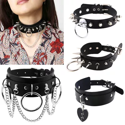 Buy Women Gothic Punk Choker Necklace PU Leather Spike Rivet Collar Fashion Jewelry • 2.51£