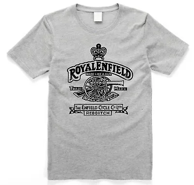 Buy Royal Enfield Vintage Style Motorcycle T Shirt Grey Black Print • 18.49£